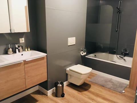 Apartment | Bathroom | Bathtub, hair dryer, towels