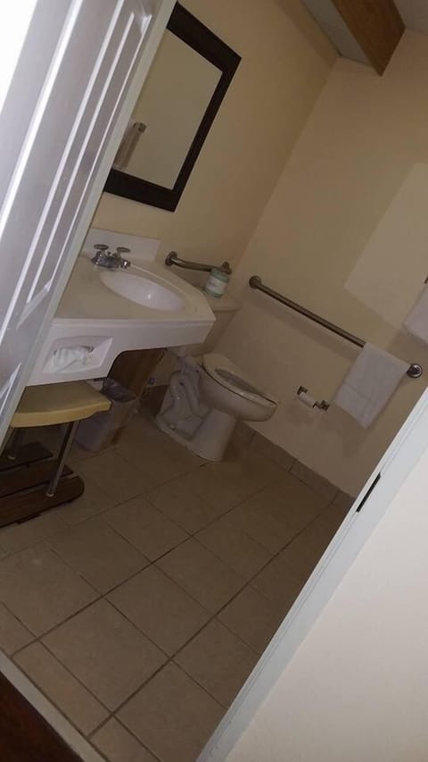 Standard Room, 1 King Bed, Non Smoking | Bathroom | Hair dryer, soap, shampoo, toilet paper