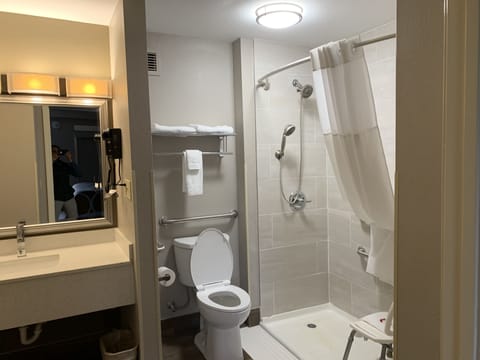 Room, 1 King Bed, Accessible, Non Smoking (Mobility) | Bathroom | Rainfall showerhead, free toiletries, hair dryer, towels