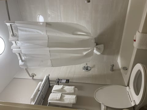 Rainfall showerhead, free toiletries, hair dryer, towels