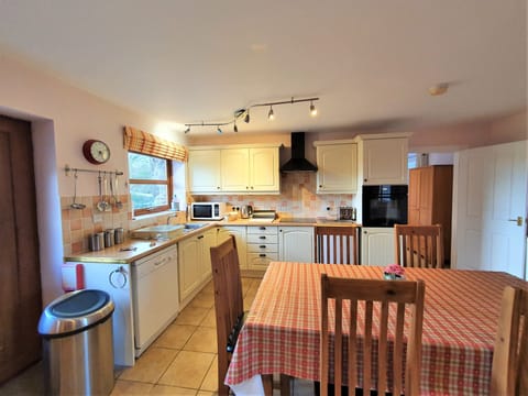 Open plan kitchen, dining and living spaces.