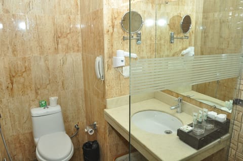 Superior Room | Bathroom | Shower, hydromassage showerhead, free toiletries, hair dryer