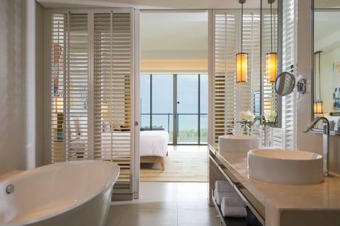 Grand Suite, 1 Bedroom, Ocean View | Bathroom | Separate tub and shower, deep soaking tub, rainfall showerhead