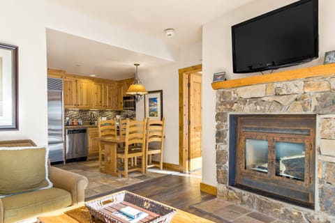 Living room fireplace.