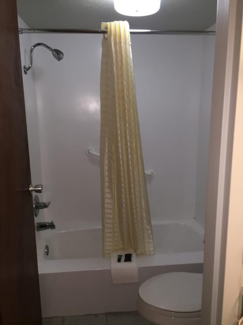 Combined shower/tub, free toiletries, hair dryer, towels