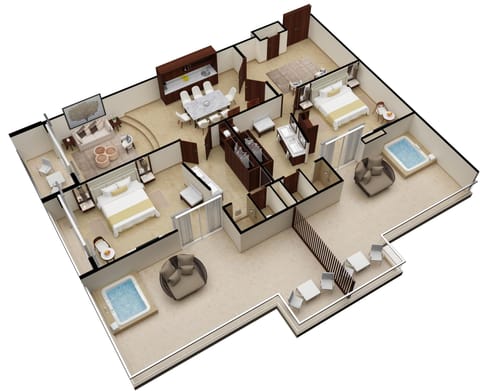 Superior Two Bedroom Presidential Suite - Ocean View | Hypo-allergenic bedding, down comforters, free minibar, in-room safe