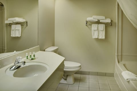 Combined shower/tub, free toiletries, hair dryer, towels