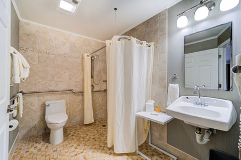 Standard Room, 2 Queen Beds, Accessible (ADA) | Bathroom | Combined shower/tub, rainfall showerhead, hair dryer, towels