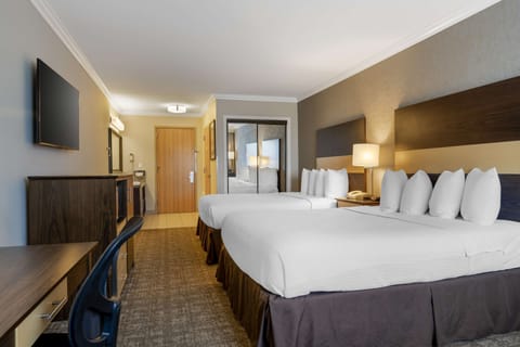 Standard Room, 2 Queen Beds, Non Smoking, Refrigerator | Desk, iron/ironing board, free WiFi, bed sheets
