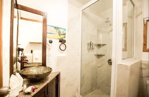 Stone House Room | Bathroom | Shower, hair dryer, towels, soap