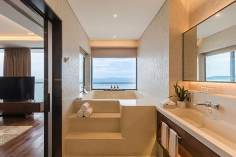 Grand Suite, 3 Bedrooms, Sea View (Sel de Mer Suite) | Bathroom | Combined shower/tub, rainfall showerhead, free toiletries, hair dryer