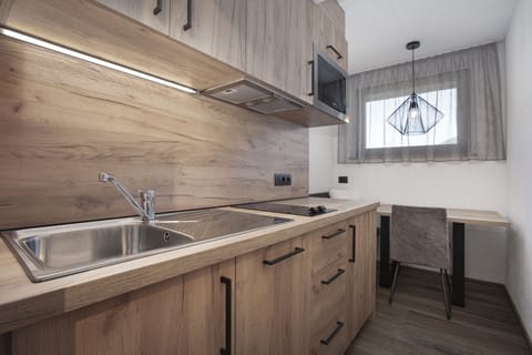 Fridge, microwave, stovetop, espresso maker