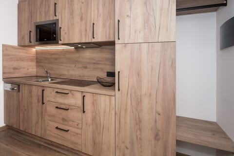 Fridge, microwave, stovetop, espresso maker