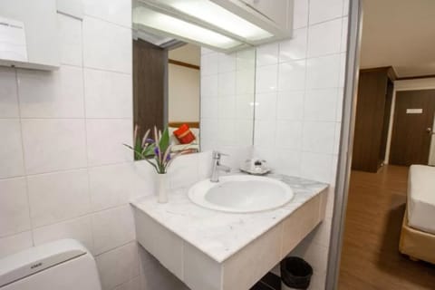 Combined shower/tub, free toiletries, hair dryer, towels