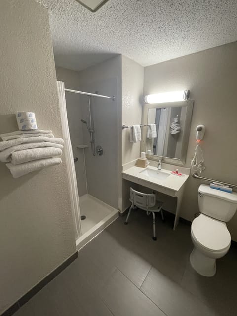 Standard Room, 1 Queen Bed, Accessible, Non Smoking | Bathroom | Shower, hair dryer, towels