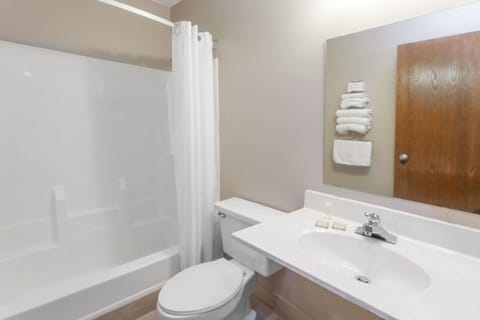 Combined shower/tub, free toiletries, hair dryer, towels