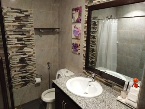 Premium Room, Multiple Beds | Bathroom | Shower, rainfall showerhead, free toiletries, hair dryer