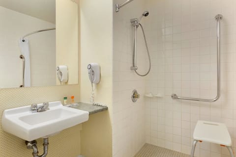 2 Double Beds, Non-Smoking, Mobility Accessible, Refrigerator & Microwave | Bathroom | Combined shower/tub, deep soaking tub, designer toiletries, hair dryer