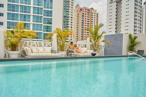 Outdoor pool, sun loungers