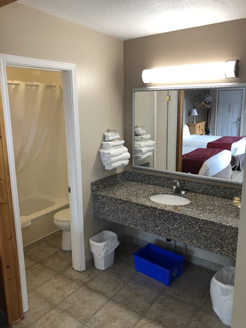 Suite, 2 Queen Beds | Bathroom | Combined shower/tub, free toiletries, hair dryer, towels