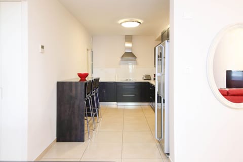 Luxury Apartment | Private kitchen | Full-size fridge, microwave, oven, stovetop