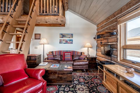 Living room with Smart TV, gas fireplace/stove.