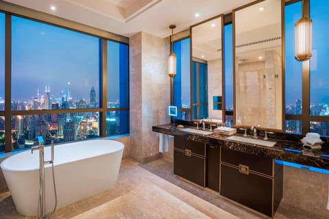 Premier Room, 1 King Bed, City View (Premier) | Bathroom | Separate tub and shower, deep soaking tub, hydromassage showerhead
