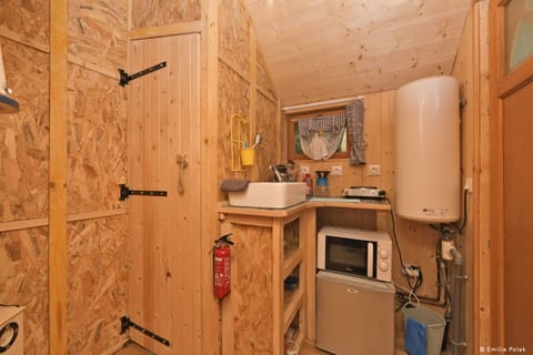 Mini-fridge, microwave, coffee/tea maker, electric kettle