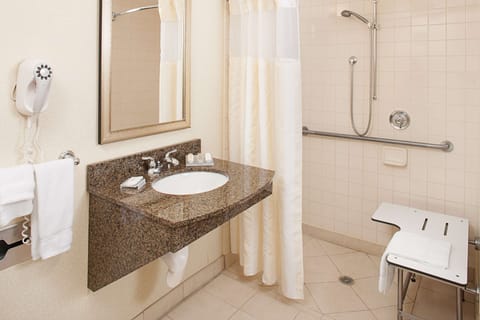 Room, 1 King Bed, Accessible | Bathroom | Combined shower/tub, free toiletries, hair dryer, towels