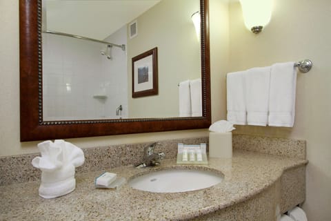 Combined shower/tub, free toiletries, hair dryer, towels