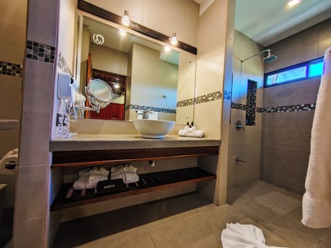 Forest Deluxe | Bathroom | Shower, eco-friendly toiletries, hair dryer, bathrobes