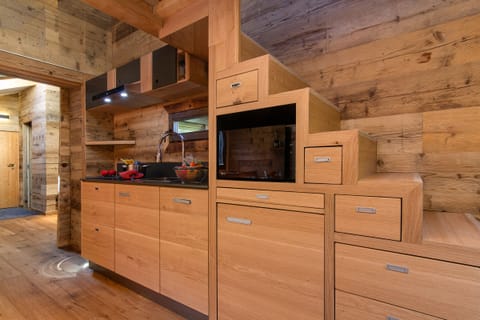 Kitchen and stairs to mezzanine bedroom