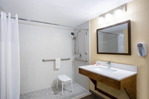 Basic Room, 1 King Bed, Accessible, Non Smoking (Mobility) | Bathroom | Hydromassage showerhead, free toiletries, hair dryer, towels