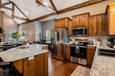 You will love our kitchen! Stocked with plenty of dishes and cooking utensils!