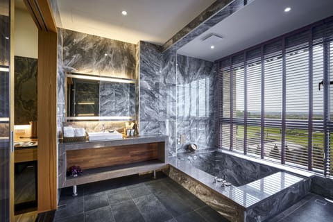 Deluxe Double Room | Bathroom | Separate tub and shower, spring water tub, hair dryer, bathrobes