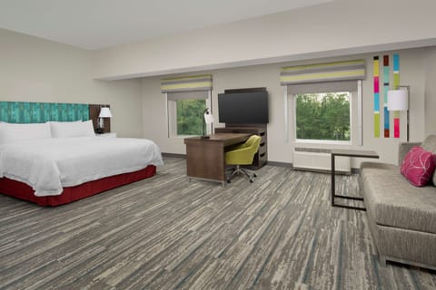 Suite, 1 King Bed, Accessible, Bathtub (Refrigerator) | Desk, laptop workspace, blackout drapes, iron/ironing board