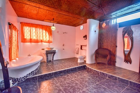 Deluxe Family Room | Bathroom | Shower, free toiletries, hair dryer, towels