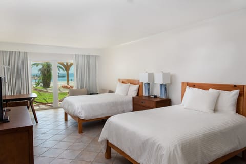 Room, 2 Double Beds, Terrace, Beachfront | Down comforters, in-room safe, desk, blackout drapes