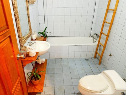 Deluxe Double Room | Bathroom | Combined shower/tub, bidet, towels, soap