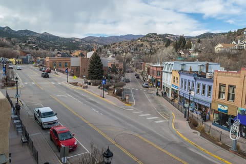 In Downtown Manitou, view off shared balcony