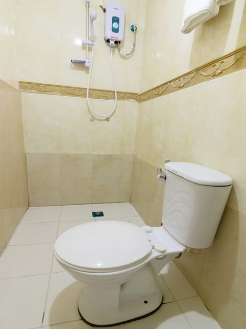 Shower, free toiletries, bidet, towels