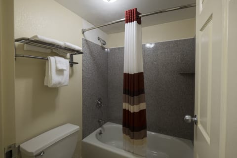 Combined shower/tub, free toiletries, hair dryer, towels