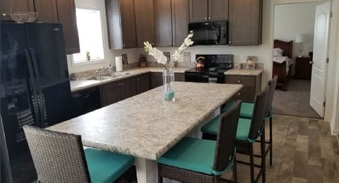 Kitchen and huge 8 foot island