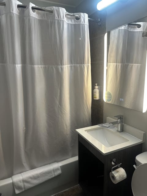 Combined shower/tub, jetted tub, hair dryer, towels