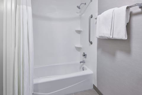 Combined shower/tub, free toiletries, hair dryer, towels