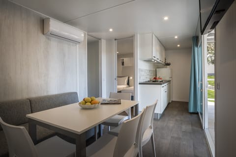 Superior Mobile Home | Private kitchen | Full-size fridge, microwave, stovetop, coffee/tea maker