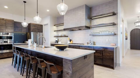 Expansive kitchen with ample counter space for food prep