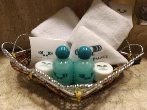 Shower, free toiletries, hair dryer, towels