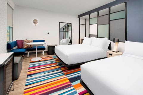 aloft, Room, 2 Queen Beds | Premium bedding, pillowtop beds, in-room safe, laptop workspace