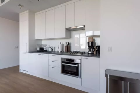 One bedroom one bathroom apartment | Private kitchen | Full-size fridge, microwave, oven, stovetop